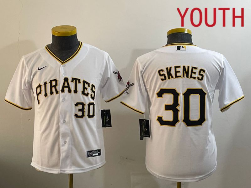 Youth Pittsburgh Pirates 30 Skenes White Game 2024 Nike MLB Jersey style 1